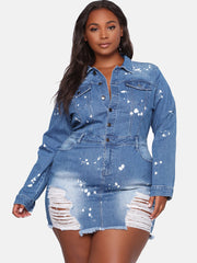 Button Distressed Denim Mini Dress