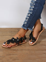 Lace Floral Flat Sandals