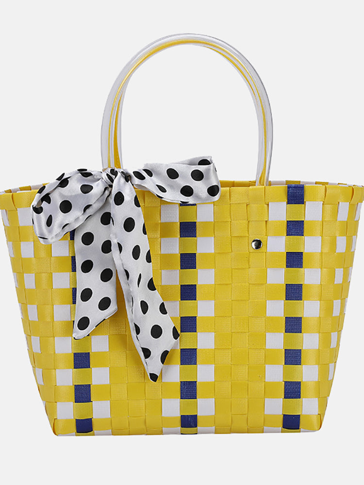 Woven Plaid Pattern Tote Bag