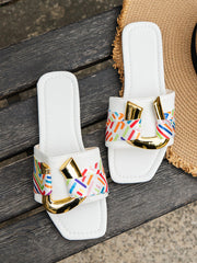 Metal U-Pattern Square Toe Slippers