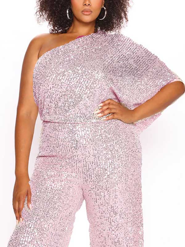 One Shoulder Sequin Jumpsuit