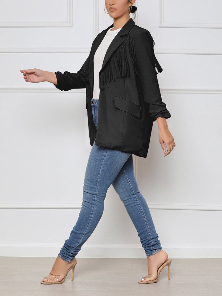 Casual Fringe Open Front Blazer