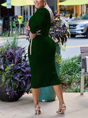 One Shoulder Slit Dress with Chain Belt