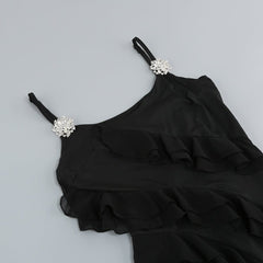 SLEEVELESS LRREGULAR RUFFLE MINI DRESS IN BLACK