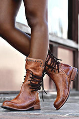 Zipper Lace Up Mid Calf Boots