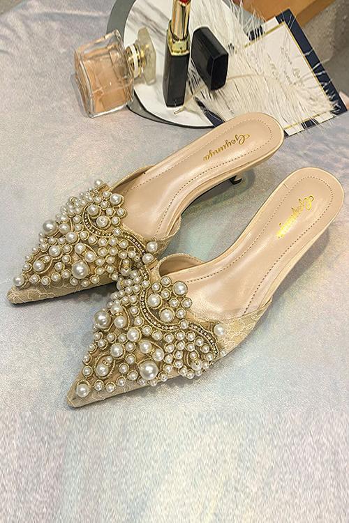 Pearl High Heel Mules Pumps