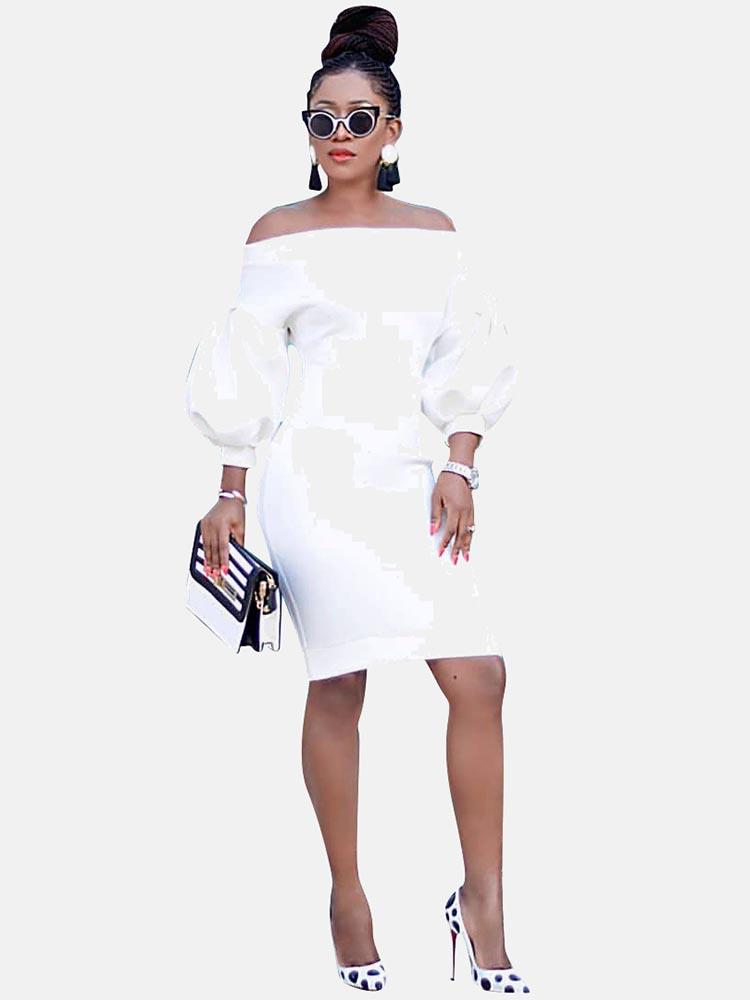 Off Shoulder Puff Sleeve Midi Dress