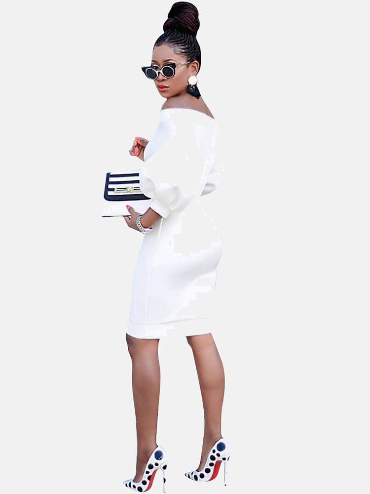 Off Shoulder Puff Sleeve Midi Dress