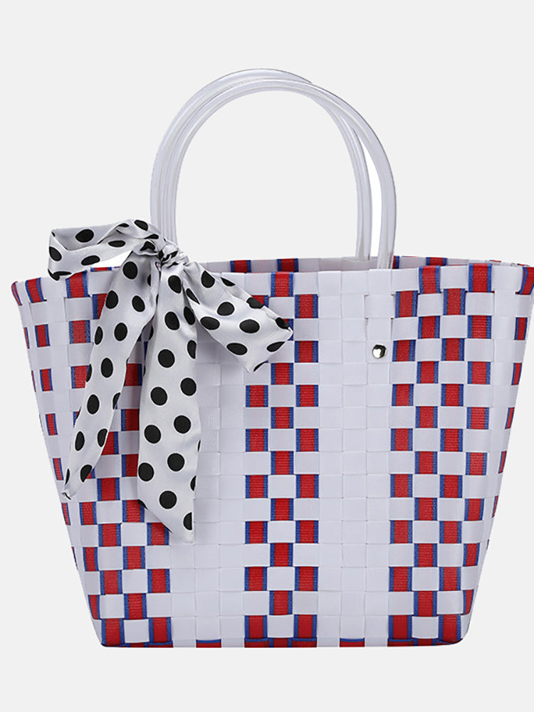 Woven Plaid Pattern Tote Bag