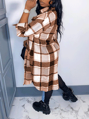 Plaid Button Long Shirt Coat