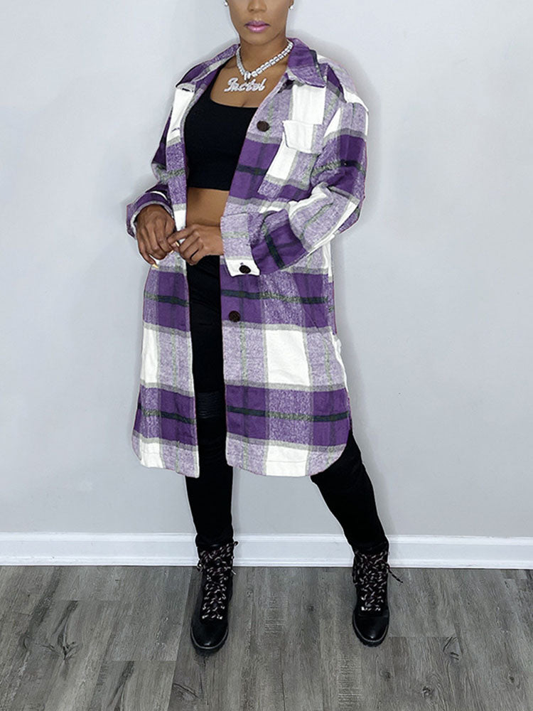 Casual Plaid Turndown Collar Shirt Coat