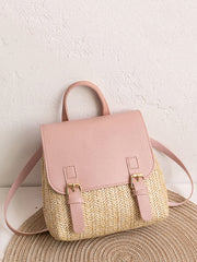 Braided Flap Straw Backpack