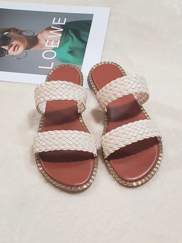 Braided Double Strap Flat Slides