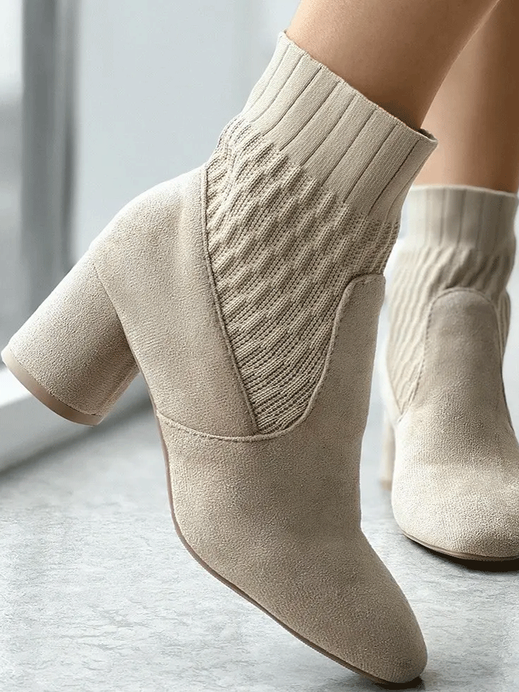 Patchwork Square Toe Chunky Ankle Boots