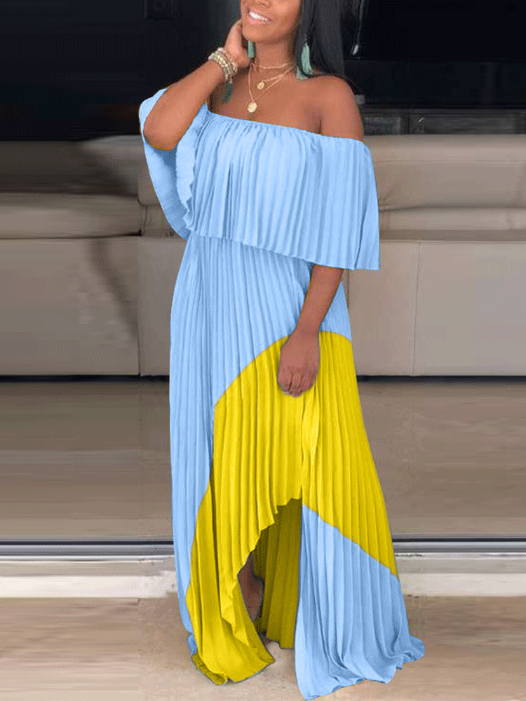 Chiffon Off Shoulder Ruffle Maxi Dress