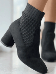 Patchwork Square Toe Chunky Ankle Boots