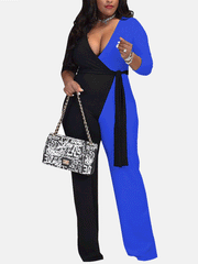 Patchwork V Neck Jumpsuit