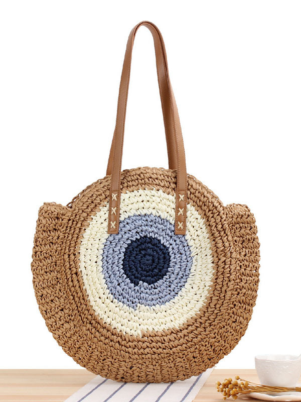 Vintage Round Straw Beach Bag