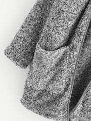 Patch Pocket Open Front Fuzzy Teddy Coat