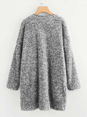 Patch Pocket Open Front Fuzzy Teddy Coat