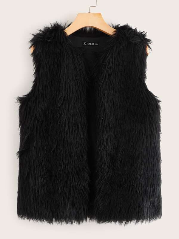 Open Front Fuzzy Vest Coat Without Tee