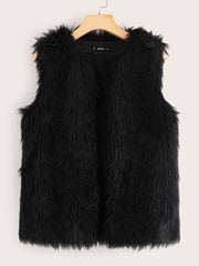 Open Front Fuzzy Vest Coat Without Tee