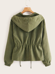 Plus Zip Up Drawstring Hooded Coat