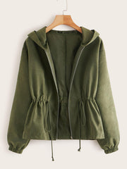 Plus Zip Up Drawstring Hooded Coat