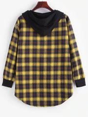 Plaid Button Up Pocket Hooded Coat