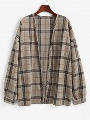 Plaid Drop Shoulder Open Front Coat