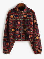 Tribal Print Short Teddy Coat