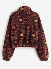 Tribal Print Short Teddy Coat