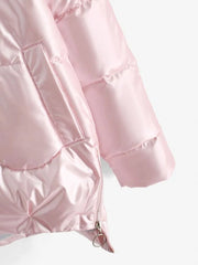 Pockets Zip Up Wet Look Puffer Coat