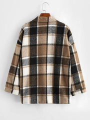 Button Front Plaid Wool Blend Shacket
