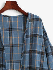 Plaid Drop Shoulder Open Front Coat