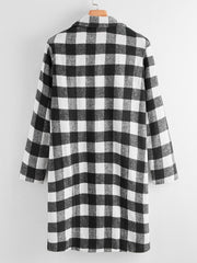 Notch Collar Buffalo Plaid Open Front Coat