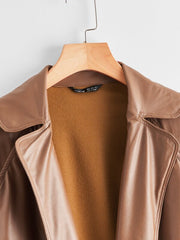Raglan Sleeve Buckle Belted PU Leather Coat
