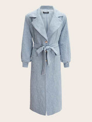 Notch Collar Lantern Sleeve Self Belted Floral Jacquard Coat