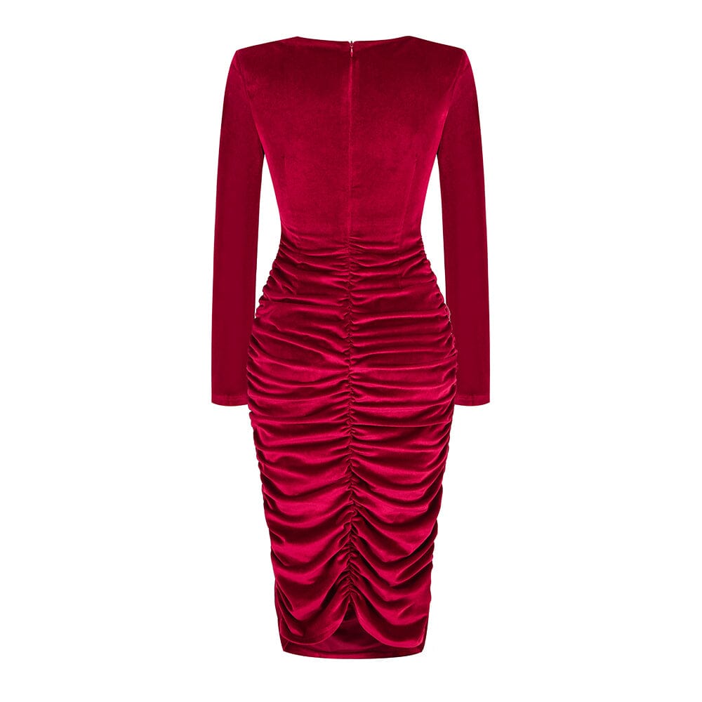 CUT OUT VELVET MIDI DRESS IN WINE