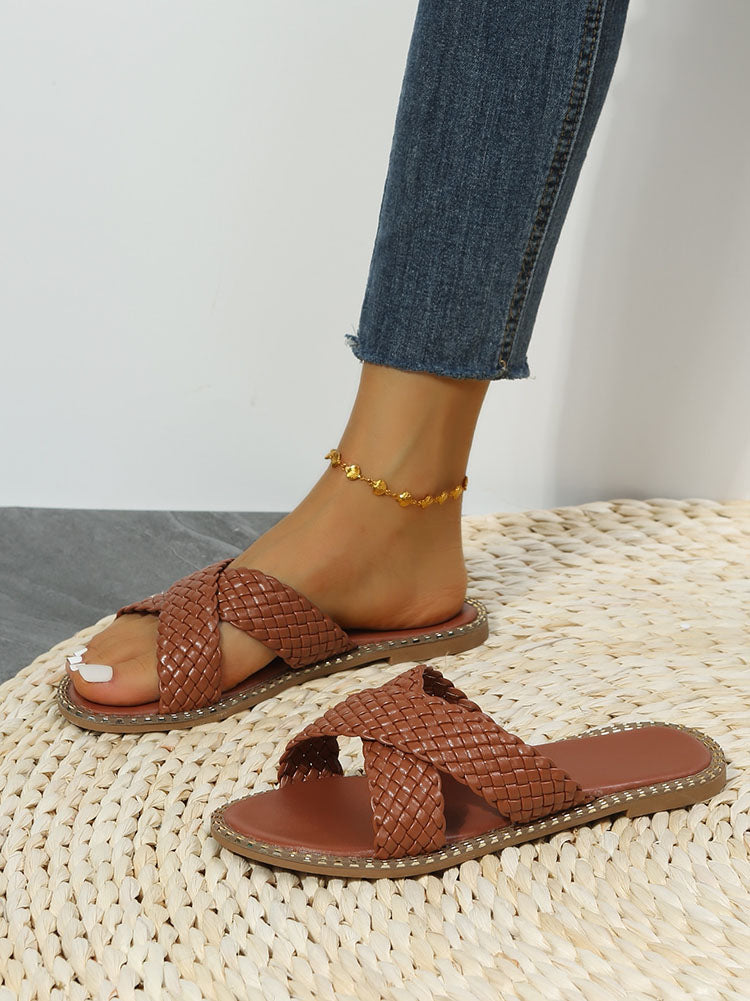 Braided Crossed Straps Flat Slides