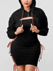 Long Sleeve Hoddie Drawstring Mini Dress