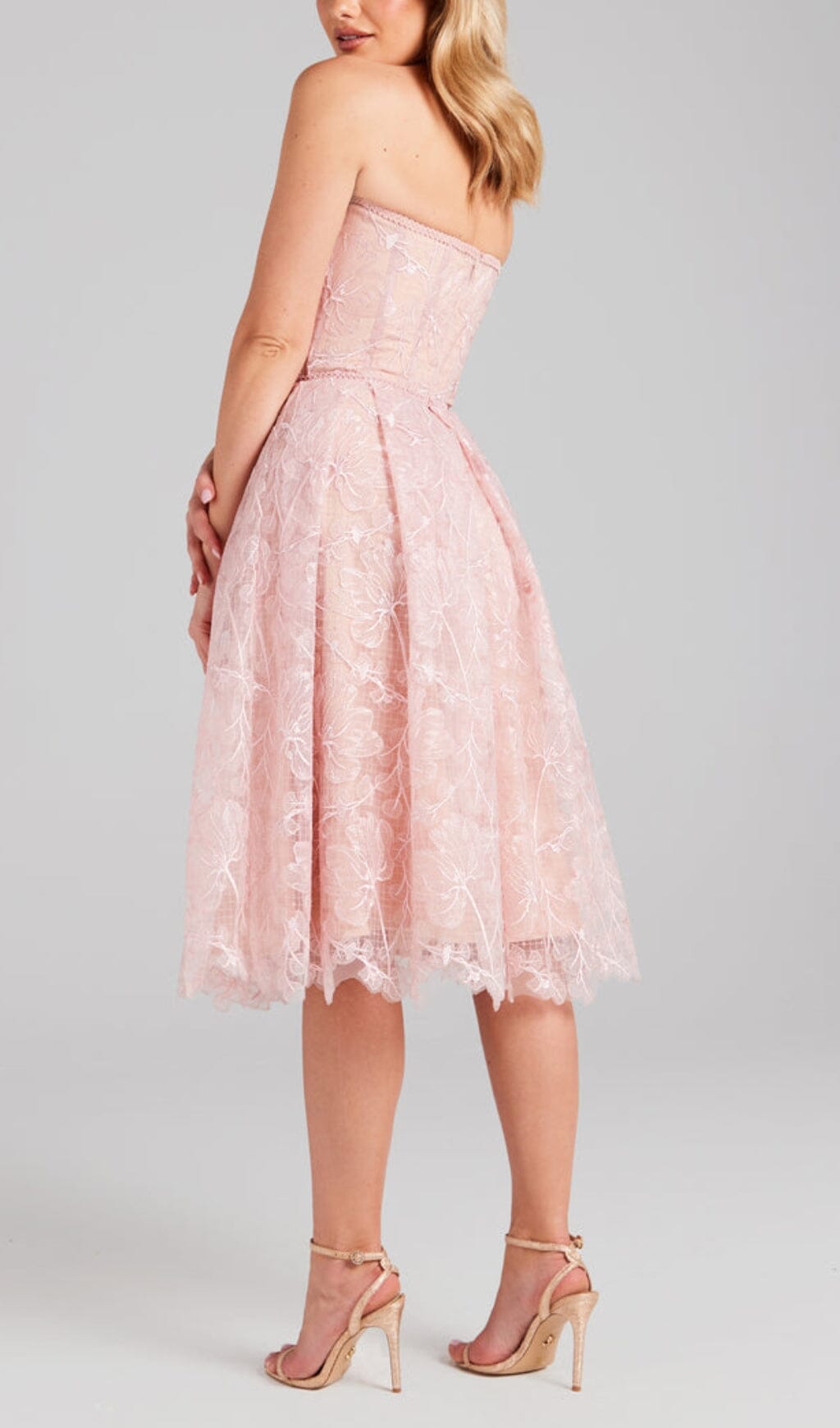 LACE BANDEAU MIDI DRESS IN PINK