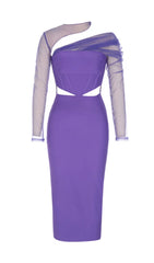 GAUZE IRREGULAR FISH BONE FANNY BELT HIP DRESS IN PURPLE