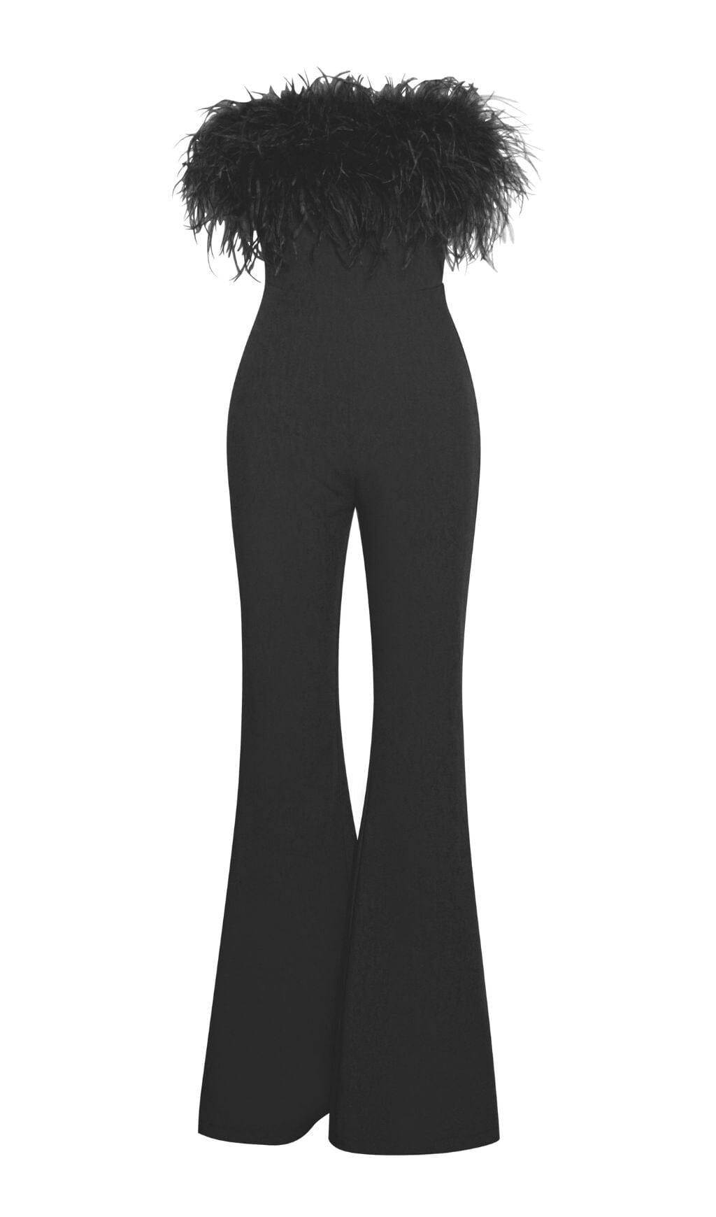 FEATHER JUMPSUIT IN BLACK