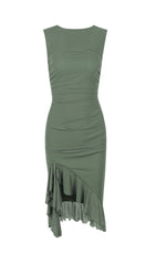 RUCHED IRREGULAR CORSET DRESS IN GREEN