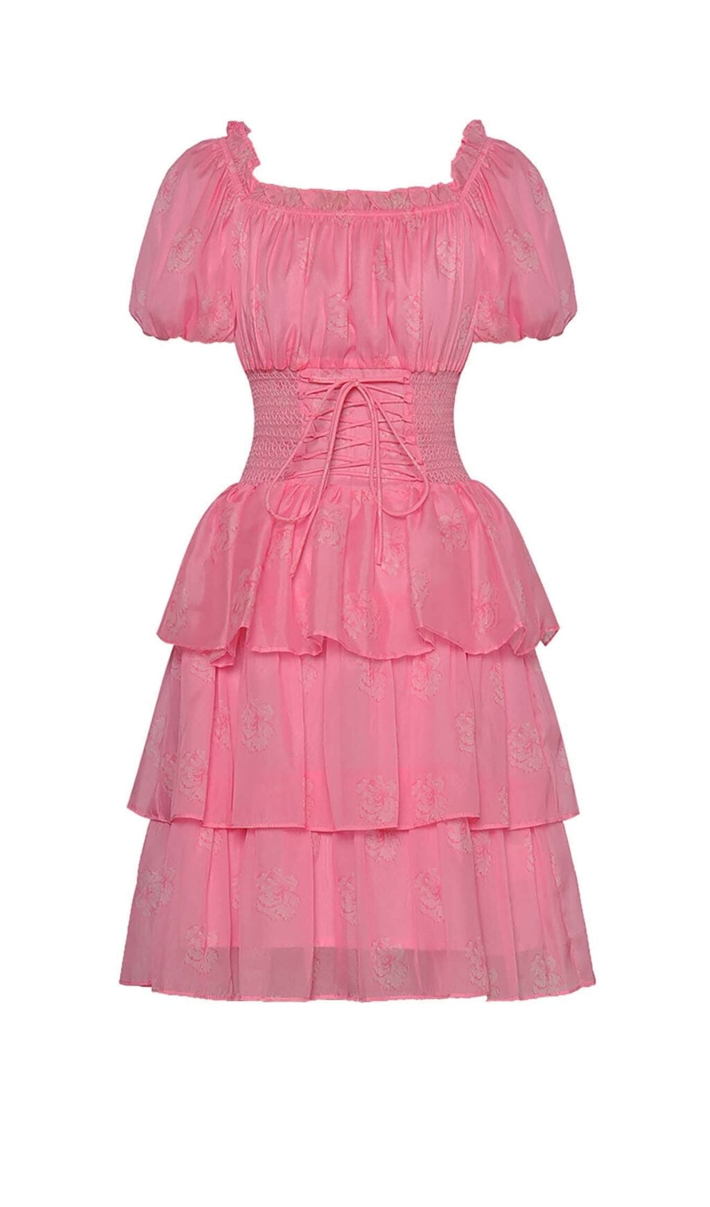 PUFF SLEEVE TIERED MIDI DRESS IN PINK