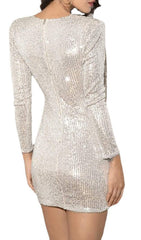 SEQUIN IRREGULAR PLEATED FASHION MINI DRESS IN SILVER