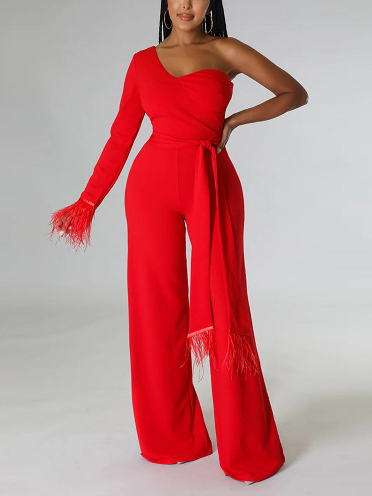 One Shoulder Solid Jumpsuit
