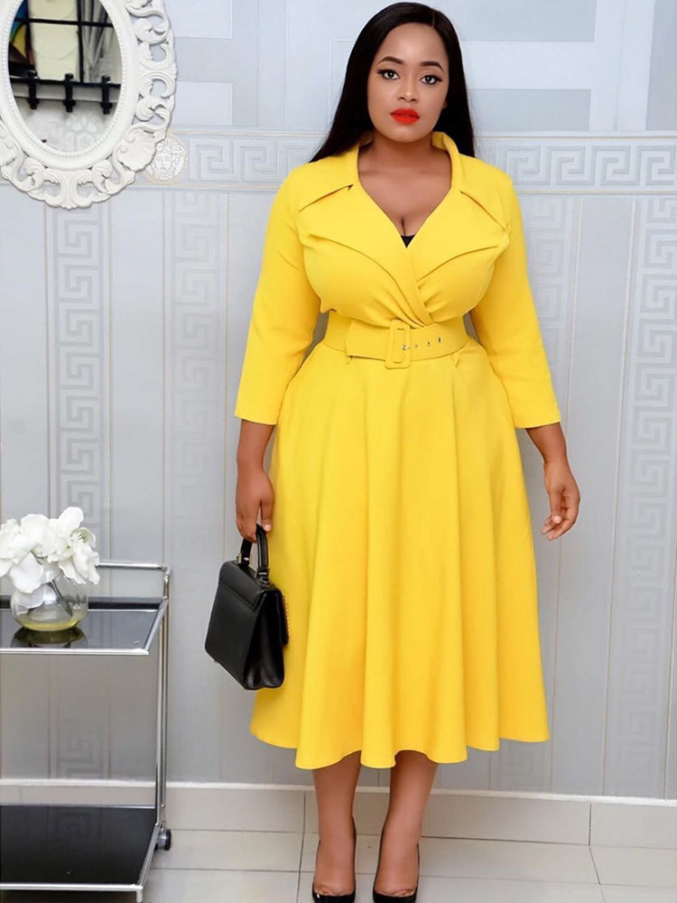 Fashoin Solid Lapel Maxi Dress