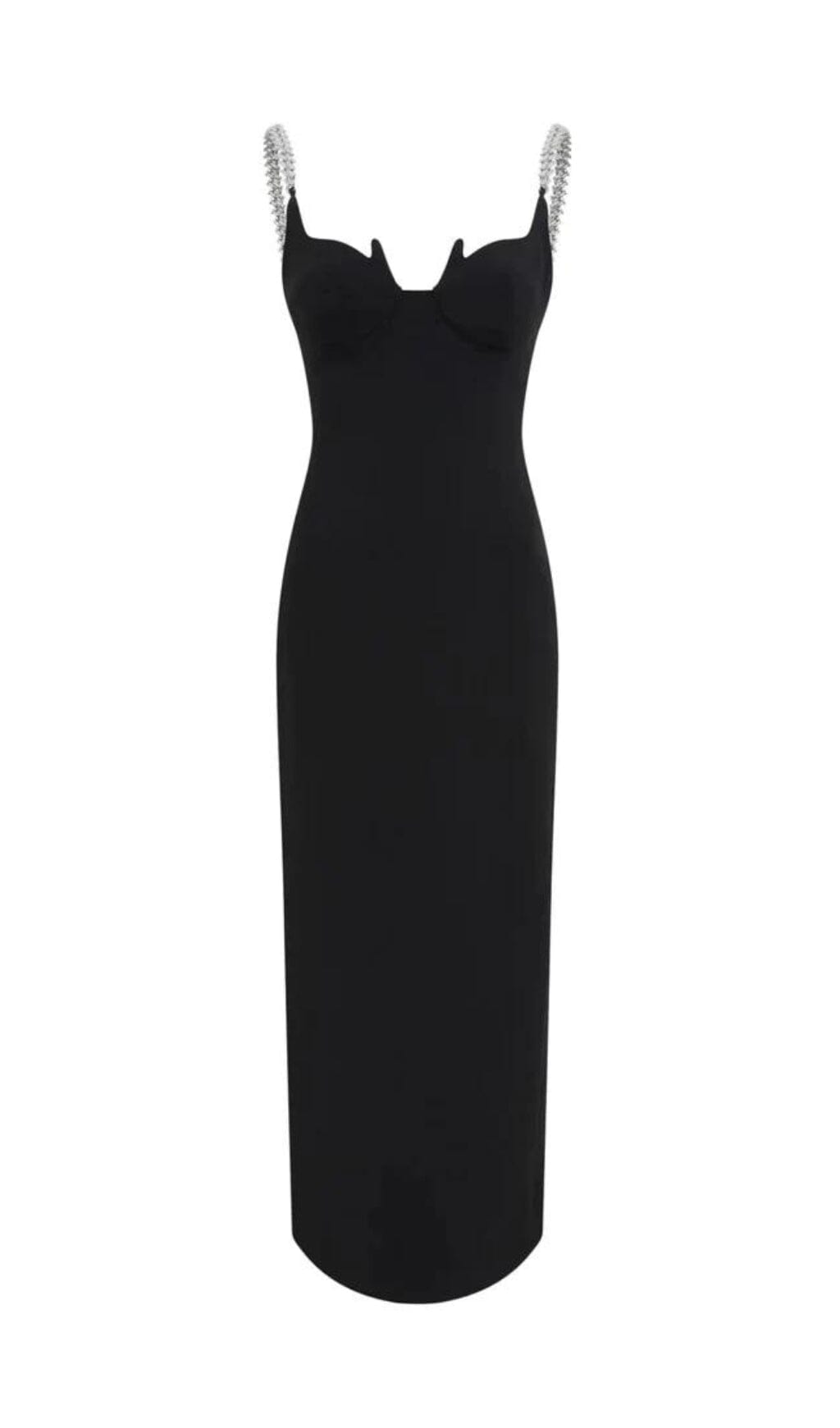 CHAIN HALTER HIGH WAIST SLIM HIP MIDI DRESS IN BLACK